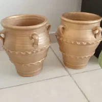 دو عدد گلدان سفالی رنگ شده کاملا نو