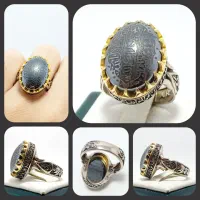 انگشترنقره روس سر برنجی با سنگ حدید صینی هفت جلاله