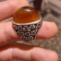 انگشتر نقره رکاب قلم زنی استاد مهران سنگ عقیق یمن