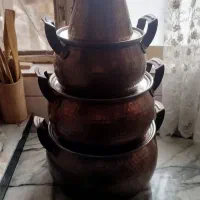 چهار عدد قابلمه مسی با یه شیر جوش