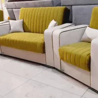 مبلمان تختخواب شو نو چهار نفره رنگ سبز وکرم