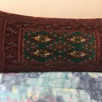 پشتی ترکمن دستباف رنگ زمینه سبز ریز بافت