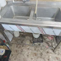 میز کار و سینک دوقلو صنعتی تمام استیل|ماشین‌آلات صنعتی|نرماشیر, |دیوار