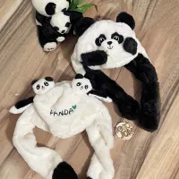 کلاه پمپی گوشگیر پاندا کرومی صورتی کلاه گوش دار