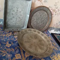 مسی سه عدد سینی مسی عتیقه‌ مال ۶۰ پیش کاردست
