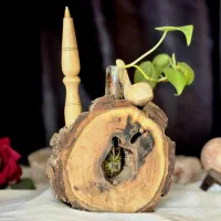گلدان چوب طبیعی/همراه با مرغ آمین و خودکار چوبی
