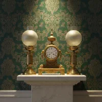 ساعت برنز فرانسه  و جفت چراغ برنج ایتالیایی