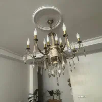 دو عدد لوستر سنگی و برنجی با لامپ