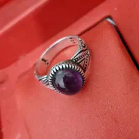 انگشتر نقره با سنگ آمتیست ، سنگ طبیعی