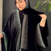 مانتو عبا همراه با شال نگین دار مشکی