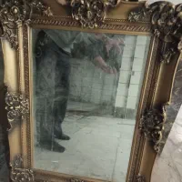 آینه قدی با قاب دست ساز چوبی گل برجسته ورق طلا