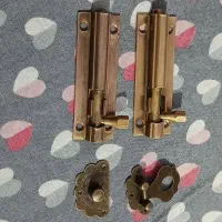 چفت در برنجی قدیمی نگین عقیق سلیمانی قفل جعبه