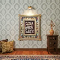 تابلو قلم‌زنی مدل خاتم طرح گل و پرنده