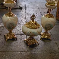 ست کامل شمعدان سرامیکی و آباژور برنجی برنز