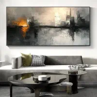 تابلو نقاشی مدرن غروب بر فراز شهر