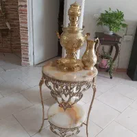 ست کامل سماور ذغالی برنجی  همراه پایه برنجی نو