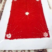 لحاف مخمل قرمز گل برجسته و لحاف ترمه