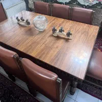 میز ناهار خوری  آنتیک قدیمی چوب و چرم