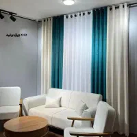 پرده سالن آماده عرض سه در 280 حریر وسط و مخمل کتان