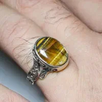 انگشتر نقره چشم ببر طبیعی