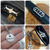 ساخت پلاک نقره دستبند چرم و گردنبند با طرح دلخواه