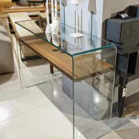 کنسول شیشه ای خم با شلف - طراحی مدرن -کارخانه