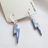 گوشواره حلقه ای آویزدار رعد نگینی نقره ای آبی