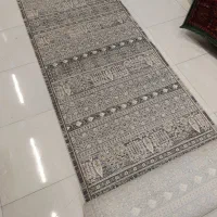 کناره فرشی طرح کاج طوسی الیاف نخ درجه ۱ ابریشمی