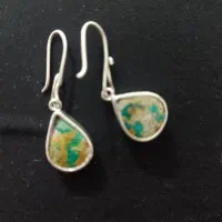 یک جفت گوشواره دست ساز نقره با نگین فیروزه نیشابور