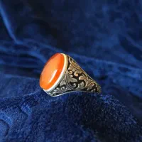 انگشتر قلمزنی نقره ۹۲۵ رکاب دستساز عقیق یمن