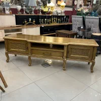میز تلویزیون ال سی ای دی حصیری پایه منبتی طلایی