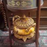 میزتلفن چوبی با ظرف دکوری طلایی