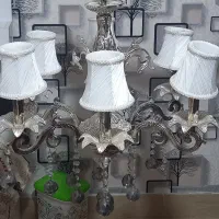 لوستر۶ شاخه باروکش کروم (نقره ای) خیلی تمیز و سالم