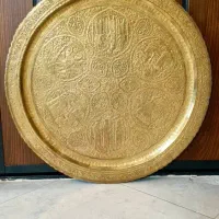 سینی برنجی قدیمی قلم کاری کلکسیونی قطر ۷۸ سانت