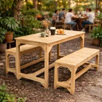 نیمکت چوبی و صندلی چوبی کافه ای