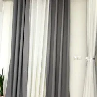 پرده پانچ بغل طوسی وسط حریر ساده با زیر پرده ای|پرده، رانر، رومیزی|کرج, حصارک بالا|دیوار
