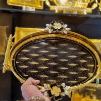 سینی مشکی طلایی اماراتی بیضی و مستطیل گُلبرجسته