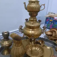 سماور برنجی زغالی مهردار اصل ست کامل