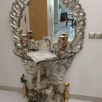 آینه و کنسول رزین رنگ بژ  طرح طاووس سالم