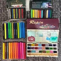 پاستل گچی، آبرنگ، ماژیک رنگی