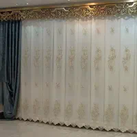 پرده پذیرایی حریر گلبرجسته ترک و پنل مخمل ترک|پرده، رانر، رومیزی|تهران, مجیدآباد|دیوار