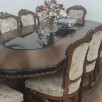 میز نهار خوری ۱۰ نفره کار شده شیک با پایه گلدانی