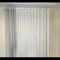 پرده پانچی حریر سفید و طوسی