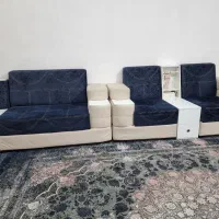 ۲ دست مبل مدل ال به رنگ سرمه ای و نسکافه ای