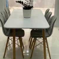 میز و صندلی نهارخوری ۶نفره پارچه مازراتی پایه چوبی