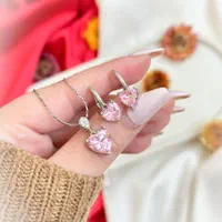 نیم ست نقره روکش طلا قلب دار پینک صورتی دور نگین۹۹|بدلیجات|تبریز, |دیوار