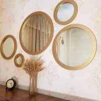 آینه پنج تیکه طلایی دیوار کوب|آینه|کرمانشاه, |دیوار