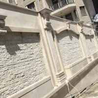 سنگکاری نما مدرن رومی حیاط سازی باربیکیو آبنما و