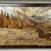 تابلوی معرق برجسته اسب های وحشی با الهام از ونگوک