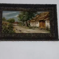 تابلو فرش با منظره طبیعیت روستایی|تابلو فرش|بندر انزلی, ساحل قو|دیوار